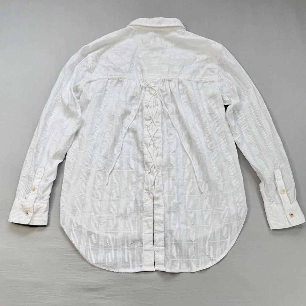 PILCRO Anthropologie Theresa Laced Back Button Up SMALL White Top Textured Boho - Picture 5 of 14